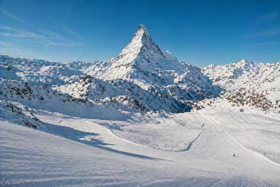Pistas de Zermatt con el Matterhorn al fondo en día despejado