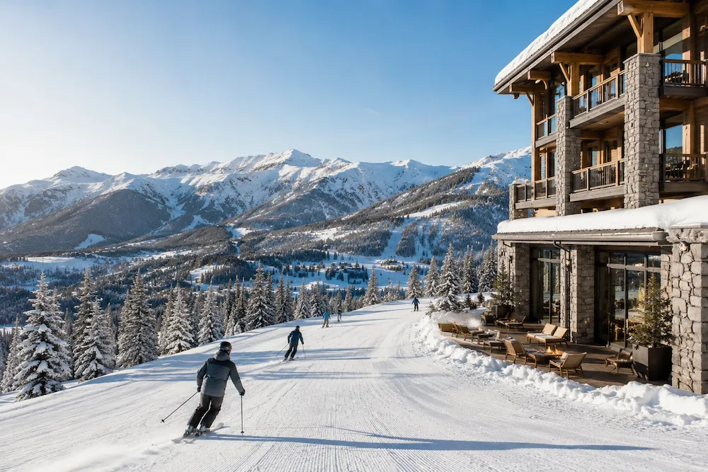 Hotel ski-in ski-out junto a pistas de esquí en estación alpina